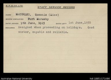 McCurley, Queenie (Miss)