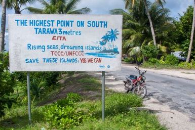 Billboard "The Highest point on South Tarawa 3 metres"