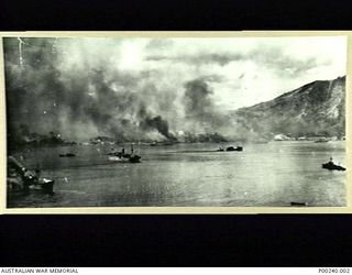 RABAUL, 1943-11-02. AIR STRIKE BY SEVENTY-FIVE B25 MITCHELL BOMBERS AND EIGHTY P38 LIGHTNING AIRCRAFT OF THE US FIFTH AIR FORCE ON JAPANESE SHIPPING IN SIMPSON HARBOUR. (DONOR: W. TUCK)