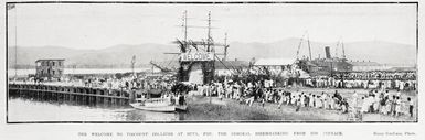 The welcome to Viscount Jellicoe at Suva, Fiji: the admiral disembarking from his pinnace
