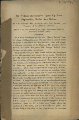 Sir William MacGregor's Upper Fly River exploration, British New Guinea / by J.P. Thomson