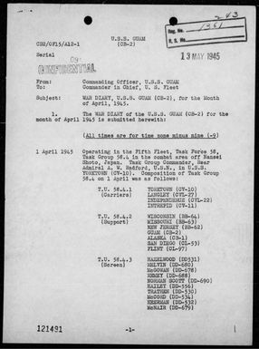 USS Guam - War Diary, 4/1-30/45
