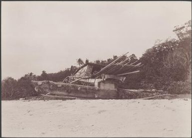 Sailing canoe on the beach, Reef Islands, Swallow Group, Solomon Islands, 1906 / J.W. Beattie