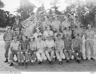 LAE, AREA, NEW GUINEA. 1944-11-18. PERSONNEL OF HEADQUARTERS, NO.1 PLATOON, GENERAL ENGINEERING COMPANY, 2/7TH ADVANCED WORKSHOPS. IDENTIFIED PERSONNEL ARE:- NX67450 LIEUTENANT J. HAMILTON, ..