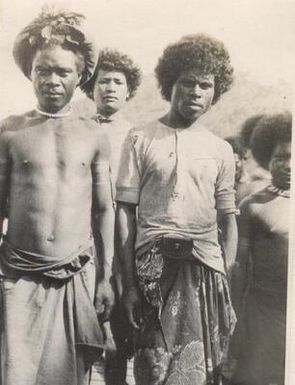 Group of Papuan men, Port Moresby, Papua New Guinea.