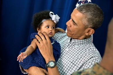 President Barack Obama Meets with Marine Personnel and Families on Christmas Day at the Marine Corps Base Hawaii