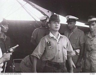 Bougainville. August 1945. The Japanese envoy Captain Takenanka, who was deputed by Lieutenant General (Lt Gen) M. Kanda, Commander of the Imperial Japanese 17th Army Group, to approach the ..