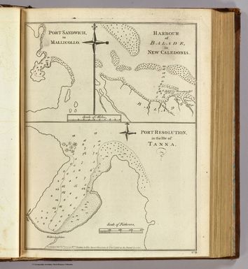 Port Resolution in the Isle of Tanna. (with) Port Sandwich in Mallicollo. (with) Harbour of Balade in New Caledonia. No. XI. Published Febry. 1st, 1772 by Wm. Strahan in New Street, Shoe Lane & Thos. Cadell in the Strand, London.