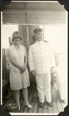 Portrait of Mattie Yonge with the ship's captain, Oceania, 1929 / C.M. Yonge