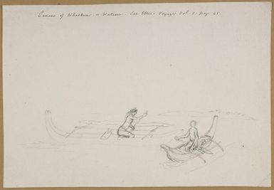 Ellis, William Wade, d 1785 :Canoes of Whatdue, or Watieu. See Ellis's Voyage, vol I p.45 [April 1777]