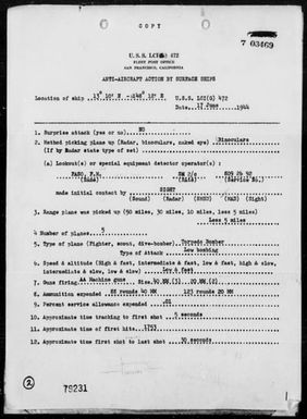 USS LCI(G) 472 - AA Act Rep, 6/17/44, Southeast of Saipan Island, Marianas