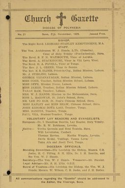 Church Gazette, Polynesia: November 1929