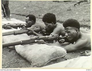 1943-06-15. NEW GUINEA. PAPUAN INFANTRY UNIT AT RIFLE PRACTICE. (NEGATIVE BY N. BROWN)