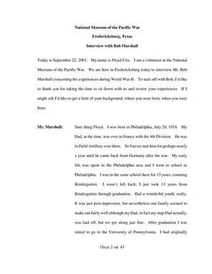 Oral History Interview with Robert Marshall, September 22, 2001