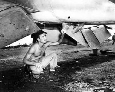 [Lowell E. Wilkerson Inspecting His Plane]