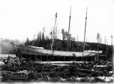 Schooner DEFIANCE being readied for launch, at Hoquiam, 1897