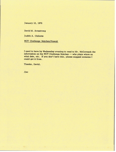 Memorandum from Judy A. Chilcote to David M. Armstrong