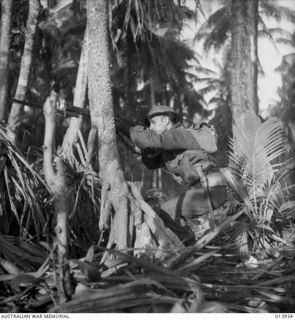 1942-12-28. PAPUA. THIS PHOTO WAS TAKEN DURING THE FIGHTING. THE TANKS CRASHED THROUGH A JAPANESE CHAIN OF HEAVILY TORTIFIED PILLBOXES. (NEGATIVE BY G. SILK)