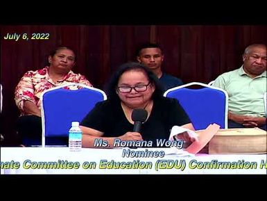 The Senate Committee on Education confirmation hearing with Ms. Romana Wong.