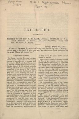 Letter to the Rev. S. Rabone, General Secretary of Wesleyan Missions in Australasia and Polynesia / from James Calvert.