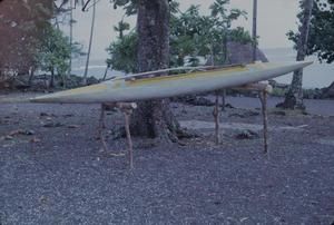 [Outrigger canoe on shore in Safotu, Samoa]
