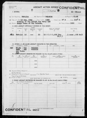 VMF-114 - ACA Reps Nos 21-44 & 22-44 - Bombing & Strafing Yap Is Airfield Yap Is, Carolines on 11/19 & 22/44