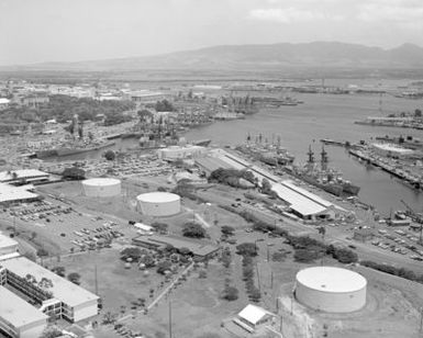 An aerial view of US naval facilities