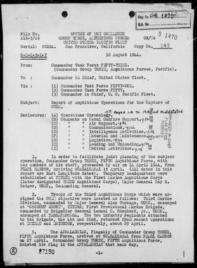 COMTASKFOR 53 - Rep of Amphibious Ops for the Capture of Guam Is, Marianas, 6/4/44 to 8/10/44