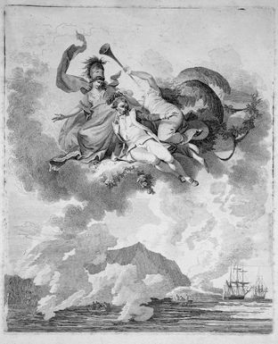 [Loutherbourg, Philippe Jacques de] 1740-1812 :[The Apotheosis of Captain Cook from a design of P. J. de Loutherbourg, R. A. The view of Karakakooa Bay is from a drawing by John Webber R. A. (the last he made) in the collection of Mr G. Baker. London. Pub[lishe]d Jan[uar]y 20 1794 by J. Thane, Spur Street, Leicester Square]