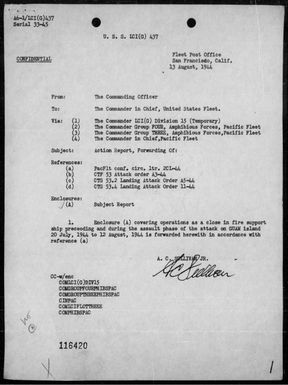 LCI(G)-437 - Rep of ops in support of the invasion of Guam Is, Marianas 7/20/44 - 8/12/44