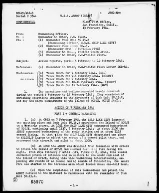 USS ABBOT - Act Reports, 2/5-12/44, Marshall Islands