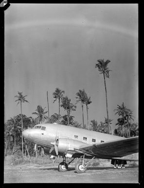 Side view of a C47 transport plane, Faleolo Airport, Western Samoa
