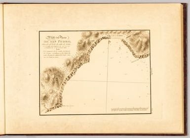 Plano del puerto de San Pedro, situado al este de Cabo de Gata, y el castillo en la latitud N. de 36°. 55'. 00". y longitud de 4°. 19'. 15". E. de Cadiz.