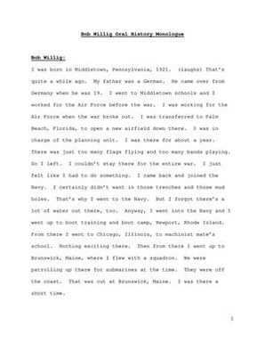 Oral History Interview with Bob Willig, October 4, 1990