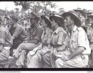 LAE, NEW GUINEA, 1946-01-28. A SECTION OF THE SERVICE PERSONNEL AT THE OTHER RANKS' CLUB, WHO ATTENDED THE ADDRESS BY THE HONOURABLE F. M. FORDE, MINISTER FOR THE ARMY, WHO IS ON AN INSPECTION TOUR ..