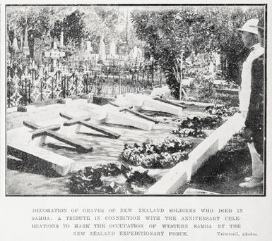 Decoration of graves of New Zealand soldiers who died in Samoa