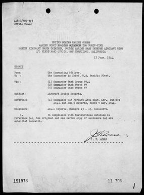 VMSB-245 - ACA Reports Nos 13-15 - Air operations against the Marshall Islands, 6/15-16/44