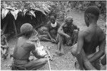 Pig festival, pig sacrifice, Tsembaga: in ritual exchange, man presents pork, shell valuables, and steel tools to allies