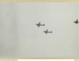 Papua, New Guinea. 1942-08. Douglas C47 Dakota aircraft flying in formation over New Guinea