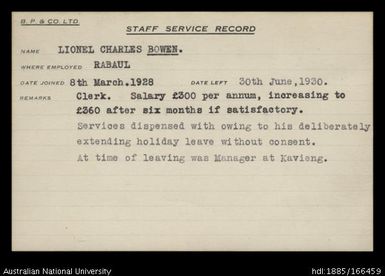 Bowen, Lionel Charles