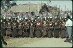 Mount Hagen show: Medlpa (Melpa) dancers wearing elaborate shell valuables, looped-string net skirts, and tall feather headdresses