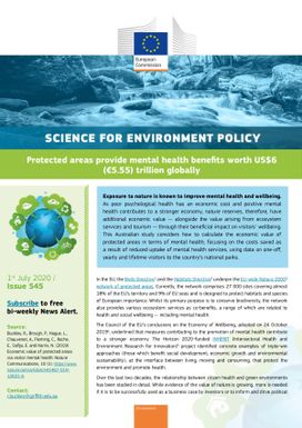 Science for environment policy - Protected areas provide mental health benefits worth US $6 trillion globally