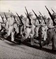 Honor Guard of the 164th Infantry marching to new graves of fallen soldiers on Guadalcanal, 1940s