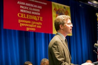 Asian American and Pacific Islanders (AAPI) Heritage event at HUD headquarters, with Hawaii Senator Daniel Inouye and Washington, D.C. television news anchor Eun Yang [among the guest speakers,] and Secretary Shaun Donovan and Deputy Secretary Ron Sims [among the HUD senior officials on hand]
