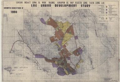 Lukluk insaet long ol wok bilong kirapim ol hap klostu long taon Lae Lae urban development study.: Growth direction B, 1990 (Sheet TRP. 2/22.B)