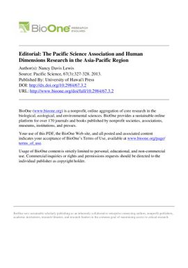 Editorial: The Pacific science association and human dimensions research in the Asia-Pacific region