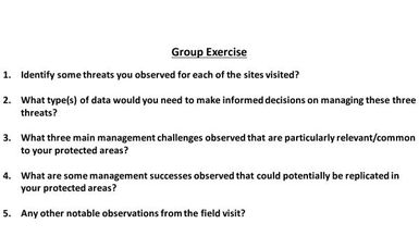 Field trip observations: interactive session. Group exercise.