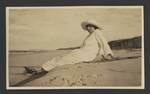 Evelyn Andrews at a beach, c1924