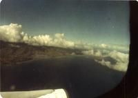 View of shoreline from a plane window