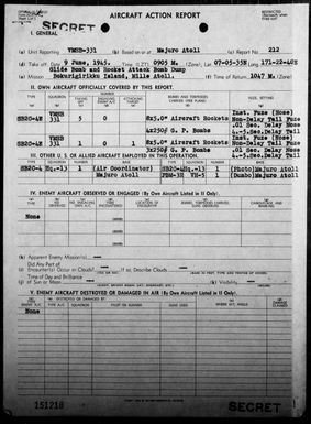 VMSB-331 - ACA Reports Nos. 212-215 & 217-218 - Air operations against the Marshall Islands, 6/9-20/45